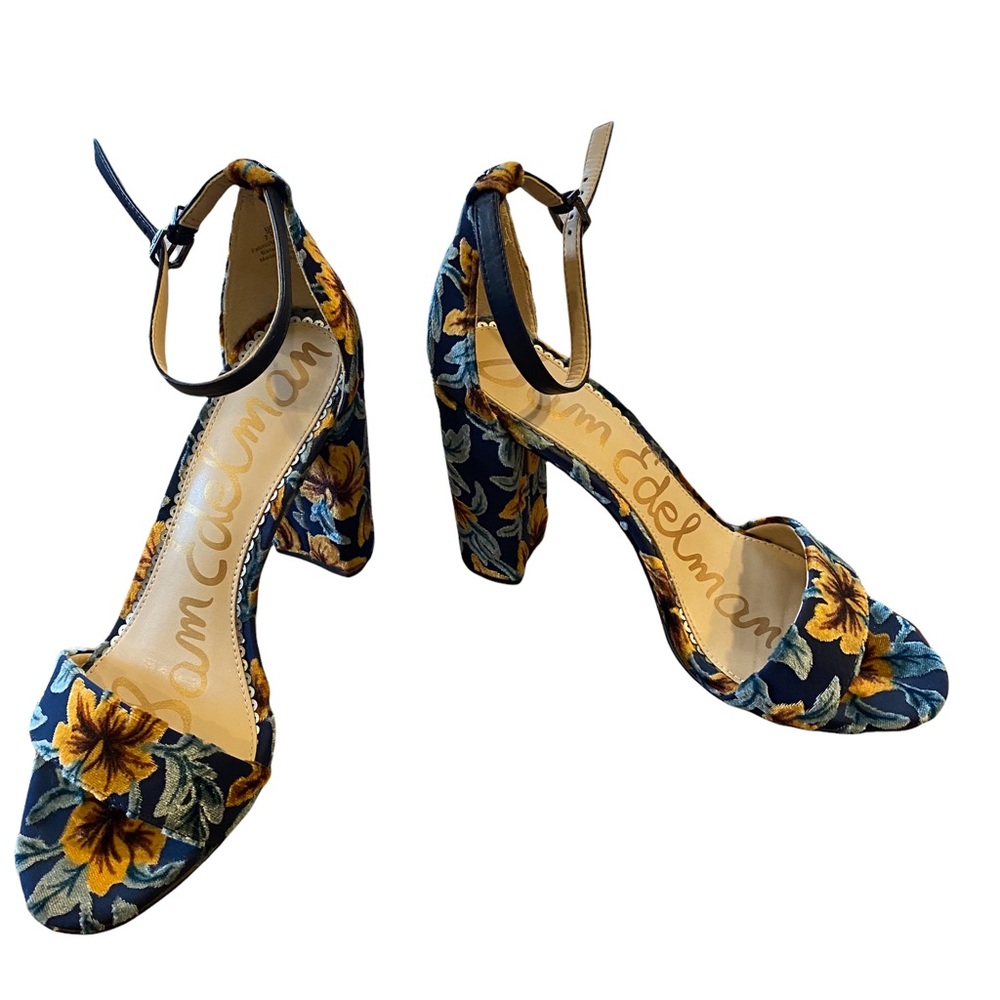 Sam Edelman Floral Block Heel Sandals - Teal and Yellow - Picture 8 of 15